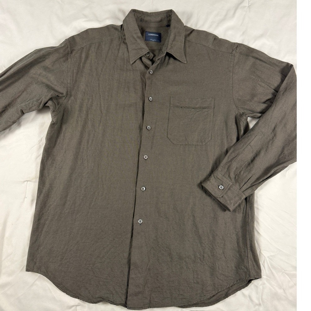 Lorenzini Italy Mens XL Brown Cotton Camel Hair Twill Button Up Shirt Old Money